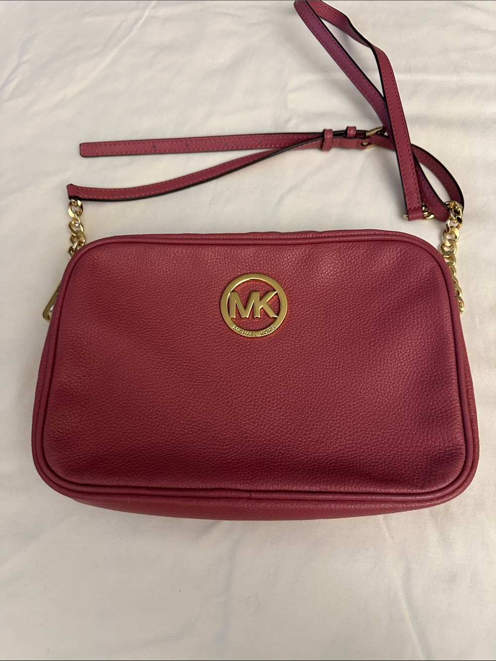 Michael Kors Rose Pink Pebbled Leather Crossbody with Gold Logo